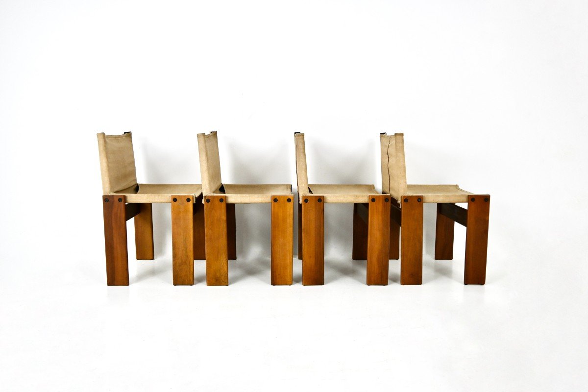 Set Of 4 Monk Dining Chairs By Afra & Tobia Scarpa For Molteni, 1970s-photo-3