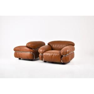 Set Of 2 "sesann" Armchairs By Gianfranco Frattini For Cassina, 1970s