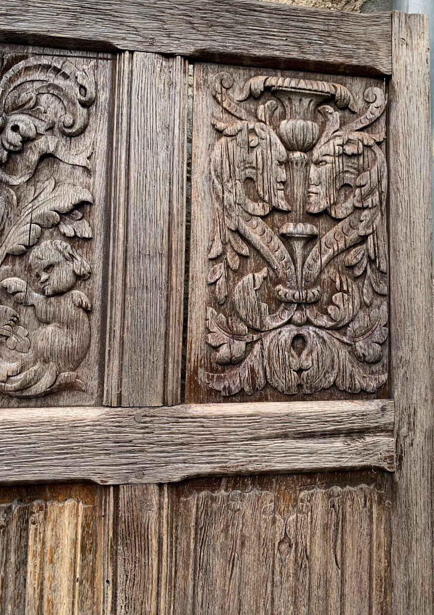 15th Cty, Large Wooden Carved Gothic Panel With 2 Upper Grotesques Panel And 6 Towel Folds Gothic Design-photo-3