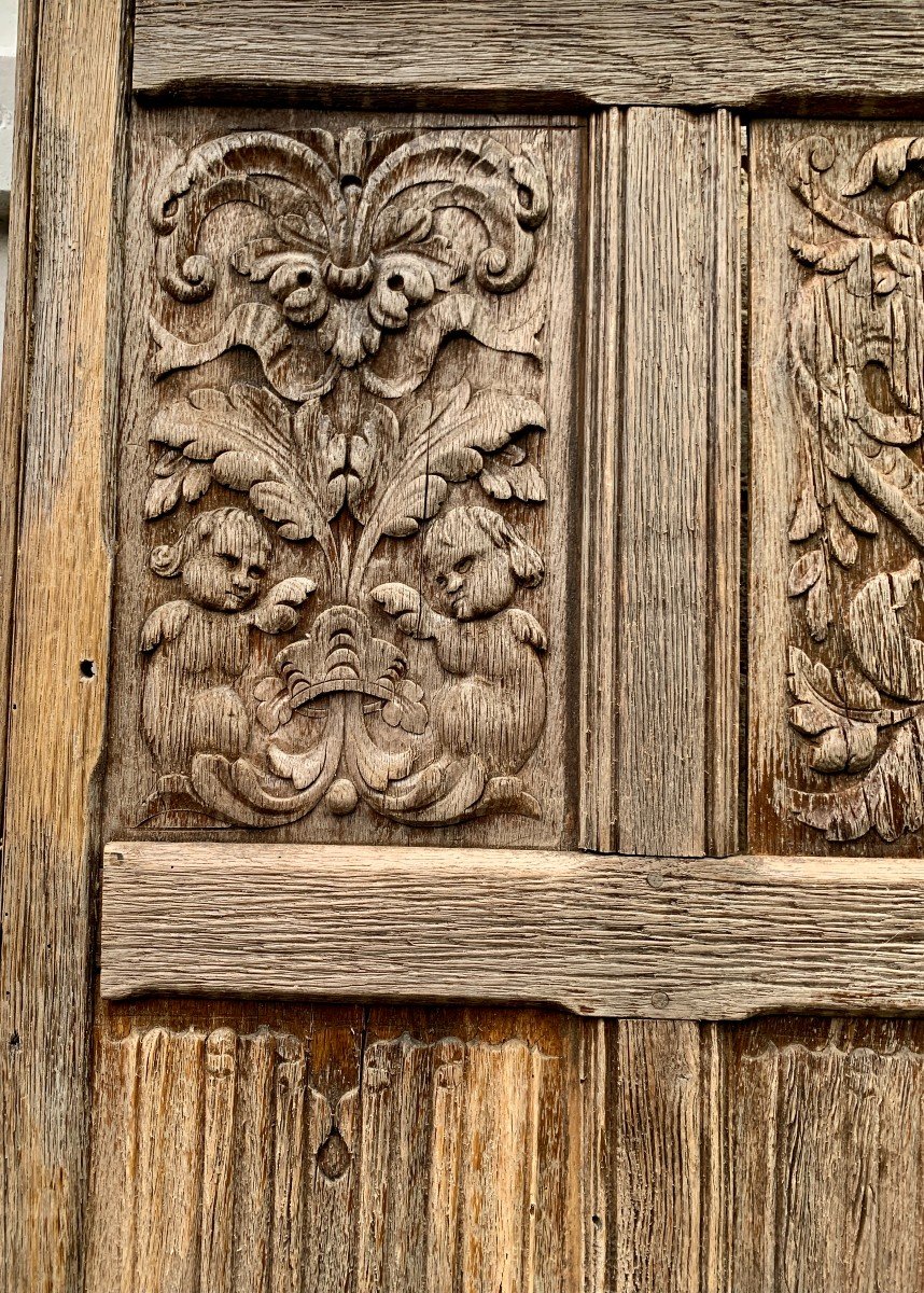 15th Cty, Large Wooden Carved Gothic Panel With 2 Upper Grotesques Panel And 6 Towel Folds Gothic Design-photo-5