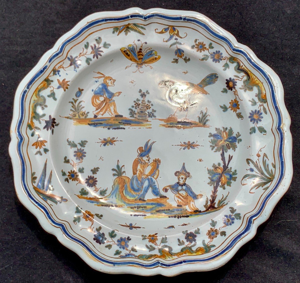 Small Lyon 18th Ceramic Plate Grotesque And Chinese Characters, Bernardion Gomes Collection-photo-7