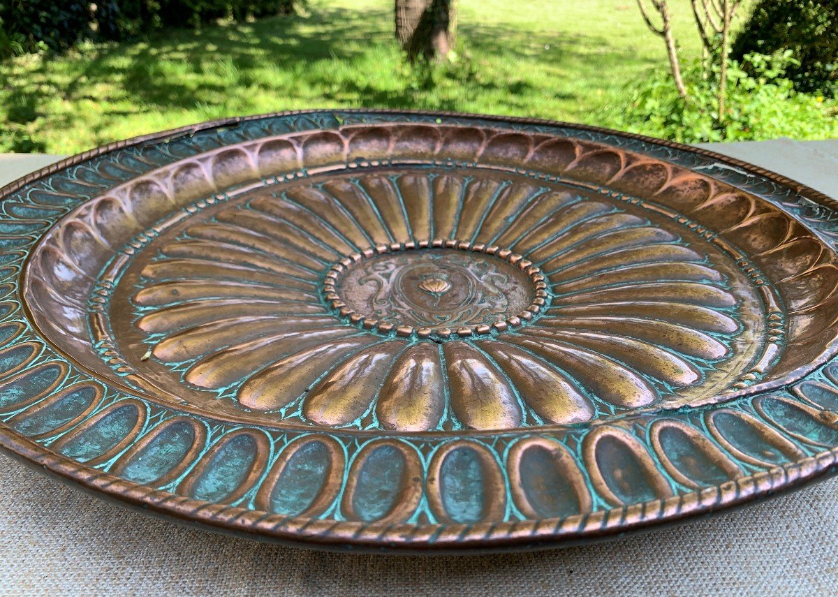 Important Embossed Copper Pageantry Dish With Gadroons And Coat Of Arms, Venice 16th Cty-photo-3