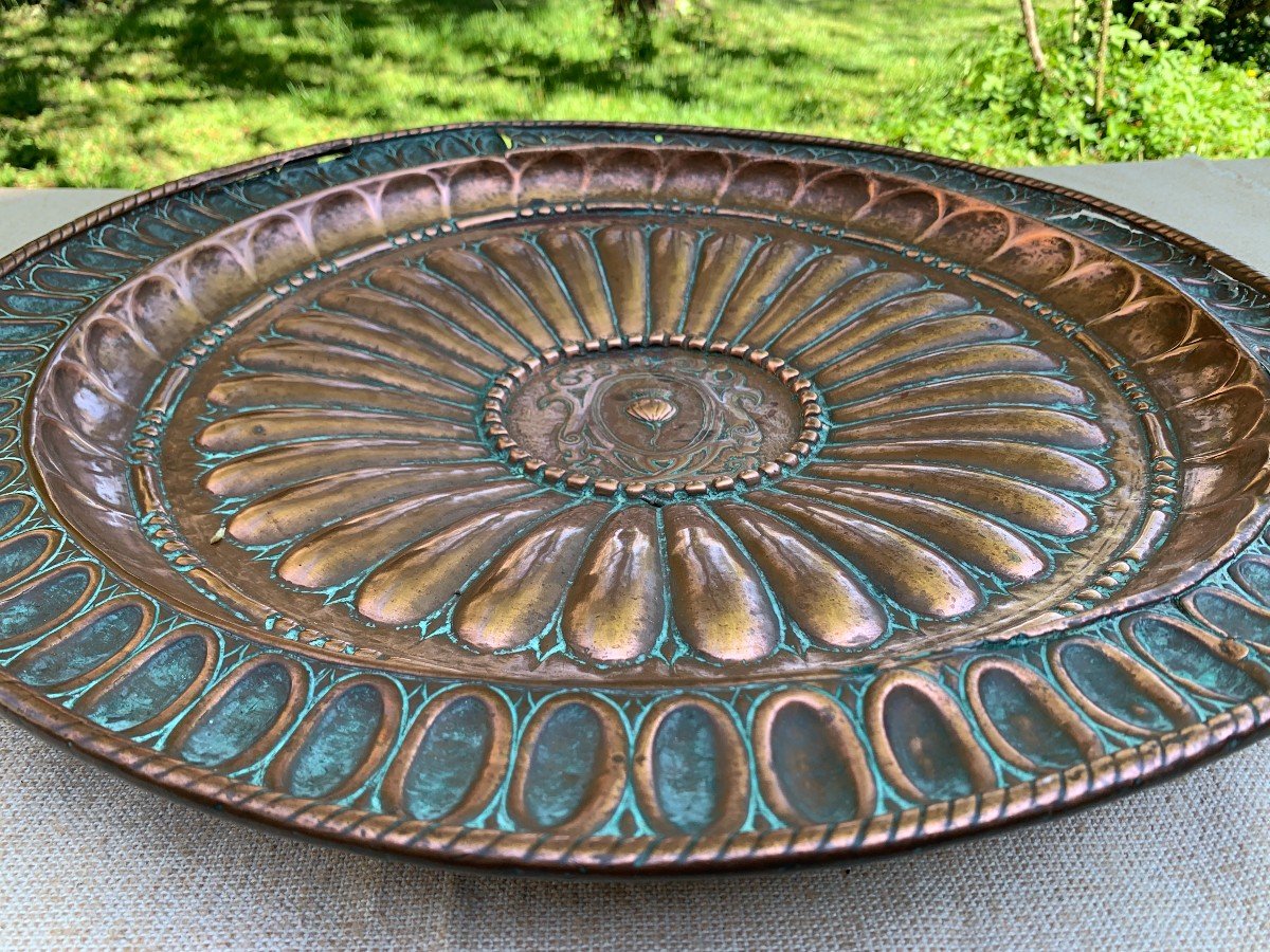 Important Embossed Copper Pageantry Dish With Gadroons And Coat Of Arms, Venice 16th Cty-photo-2