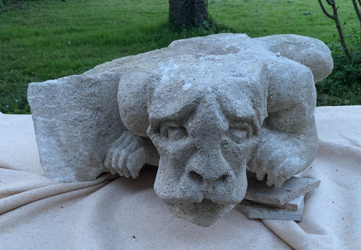 13th C. Stunning Stone Gargoyle, Hybrid Monster With Demon Head & Frog's Body, Roman Period-photo-2