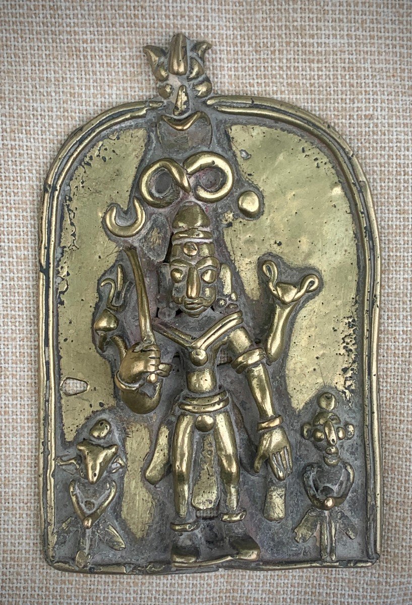 Late 17th Or Early 18th Cty Bronze Plaque Depicting Shiva,  Newar Nepal Or India Origin -photo-4