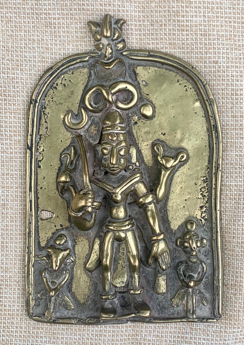 Late 17th Or Early 18th Cty Bronze Plaque Depicting Shiva,  Newar Nepal Or India Origin -photo-3