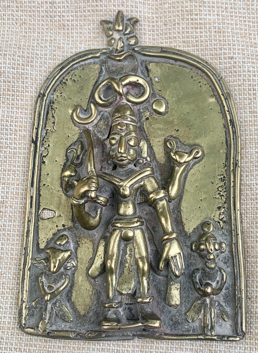 Late 17th Or Early 18th Cty Bronze Plaque Depicting Shiva,  Newar Nepal Or India Origin 