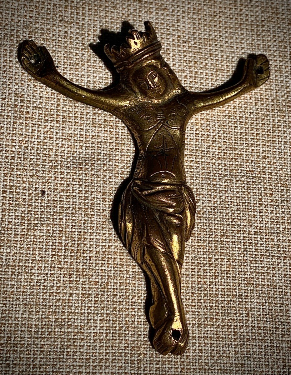 Small bronze medallion painting Christ with Links Haute Epoque