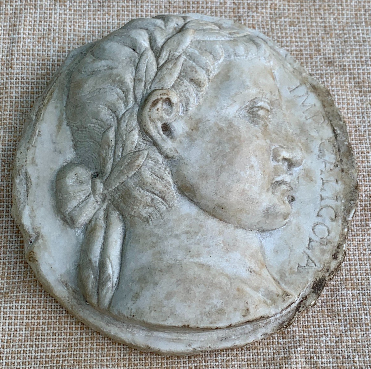 15th White Marble Medallion, Large Tondo Profile Portrait From Roman Emperor Caligula-photo-1