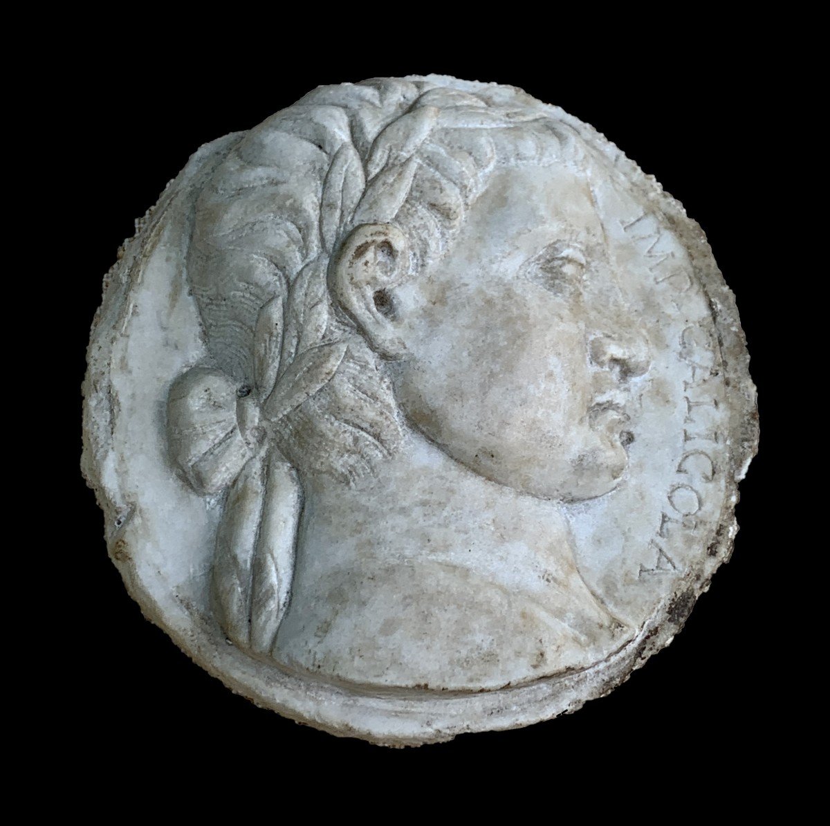 15th White Marble Medallion, Large Tondo Profile Portrait From Roman Emperor Caligula-photo-4