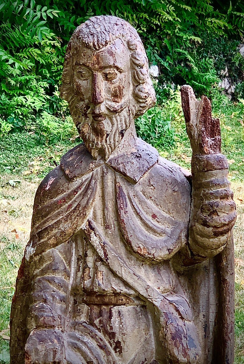 Late 15th Century, Large St Roch Pilgrim Showing His Stigmata Wooden Carved & Pted Statue -photo-2