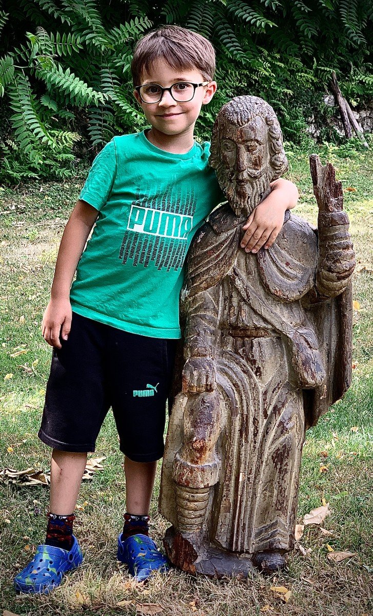 Late 15th Century, Large St Roch Pilgrim Showing His Stigmata Wooden Carved & Pted Statue -photo-4