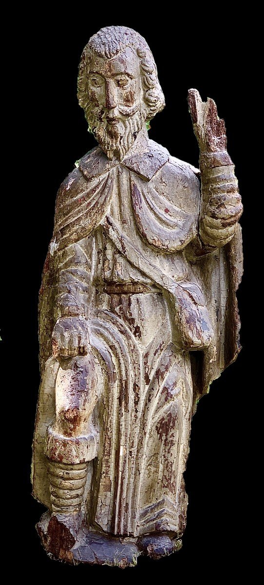 Late 15th Century, Large St Roch Pilgrim Showing His Stigmata Wooden Carved & Pted Statue -photo-1