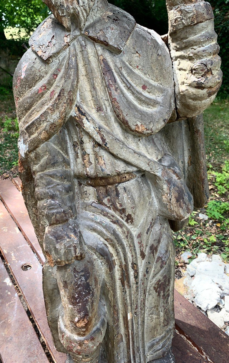 Late 15th Century, Large St Roch Pilgrim Showing His Stigmata Wooden Carved & Pted Statue -photo-7