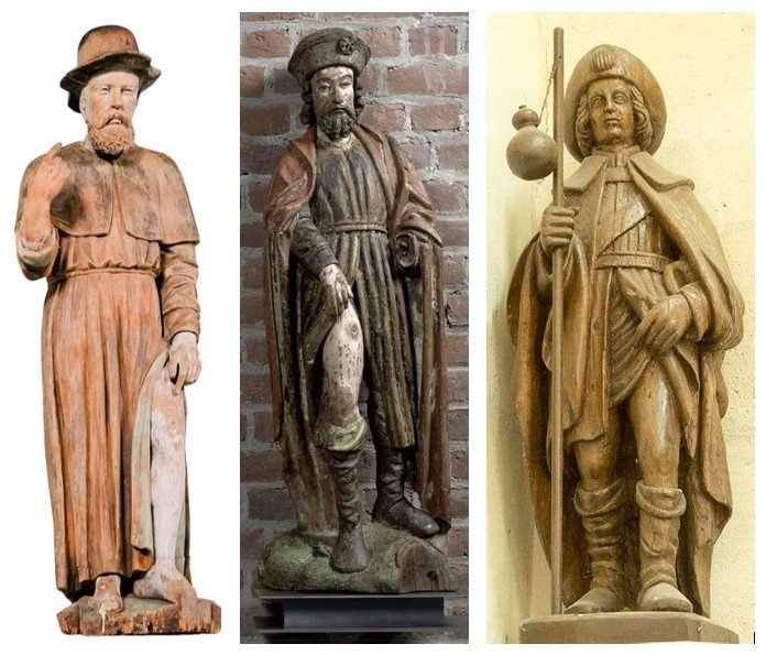 Late 15th Century, Large St Roch Pilgrim Showing His Stigmata Wooden Carved & Pted Statue -photo-8