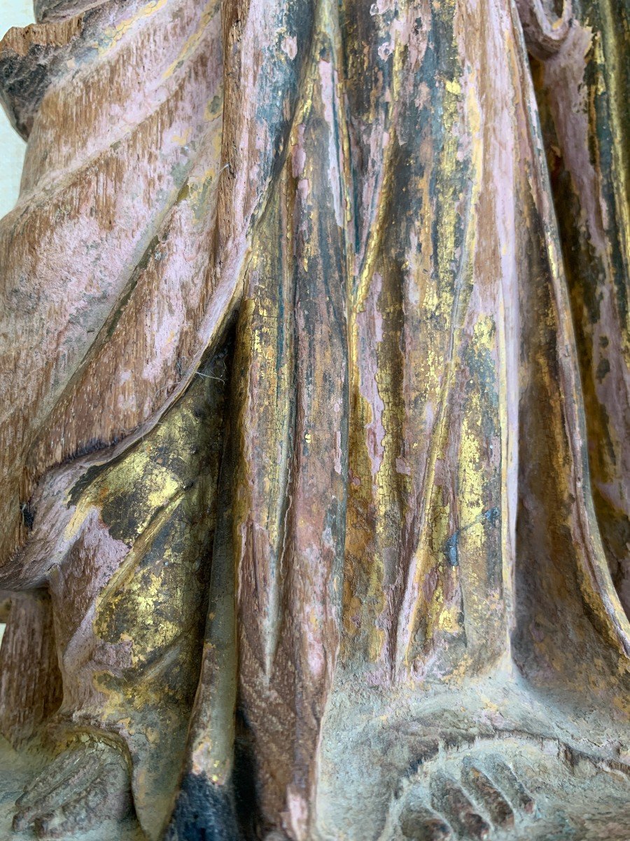 XVIIIe s Grande statue de Saint bois polychrome, travail colonial espagnol-photo-2