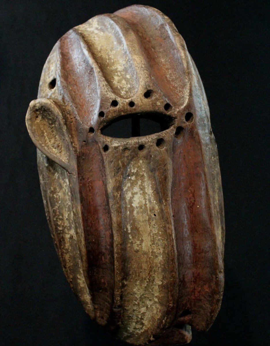 Kela Ethnic Group, Cubist Polychrome Wooden Carved Mask (ex Zaïre / Drc)-photo-2