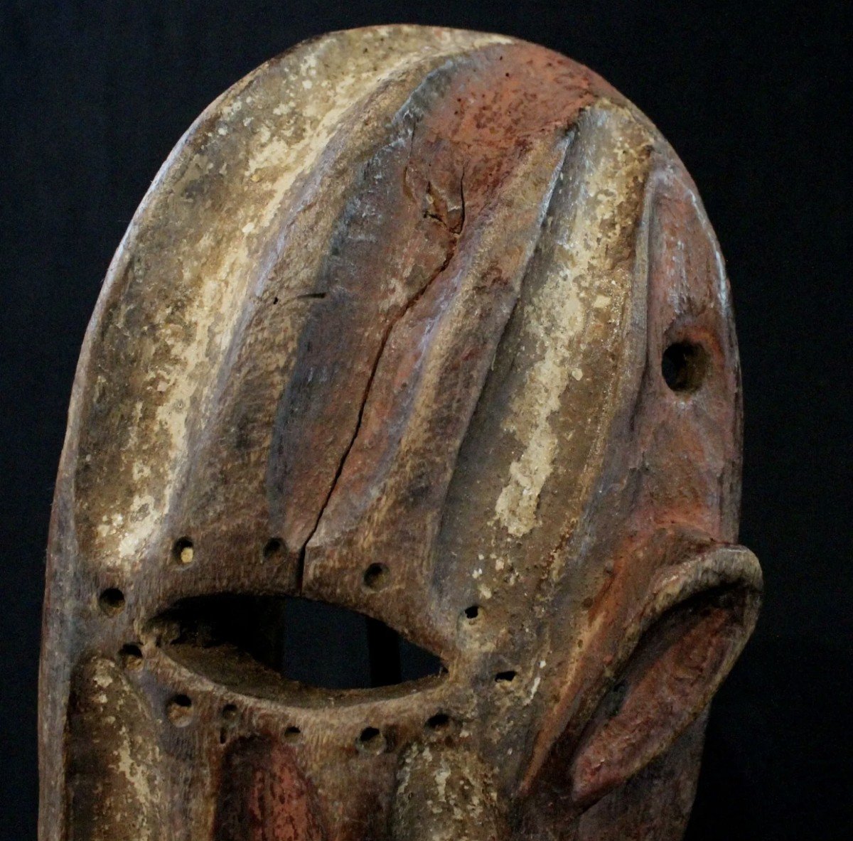 Kela Ethnic Group, Cubist Polychrome Wooden Carved Mask (ex Zaïre / Drc)-photo-5