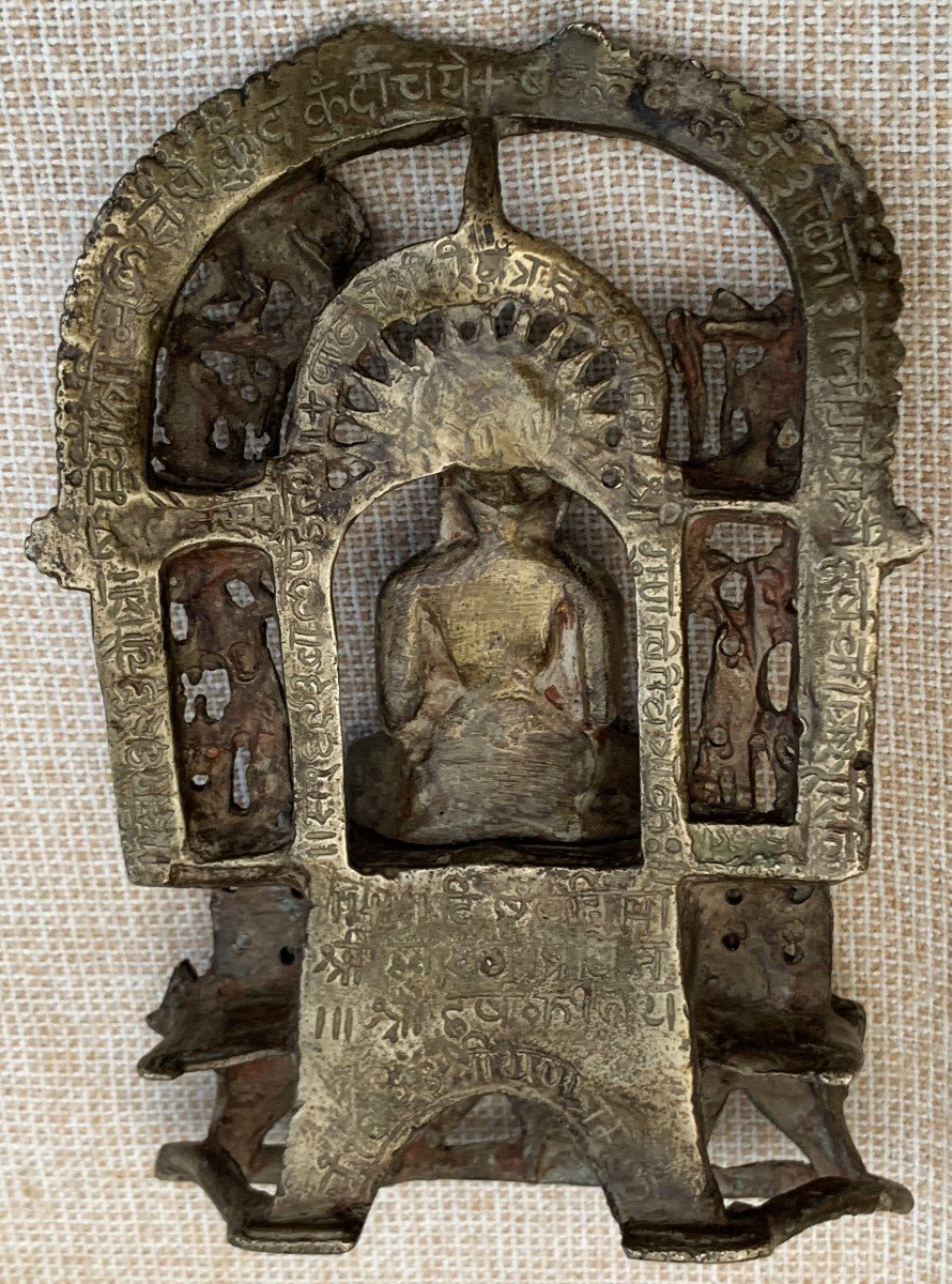 Thirtankara Bronze Votive Temple With Buddha, Jain Gujarat India Dated 1638-photo-2