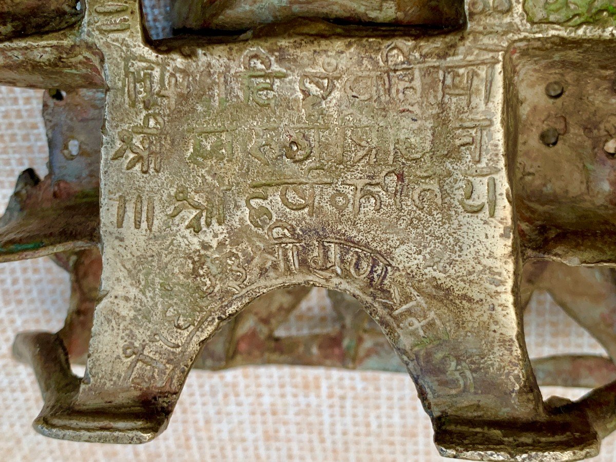 Thirtankara Bronze Votive Temple With Buddha, Jain Gujarat India Dated 1638-photo-4