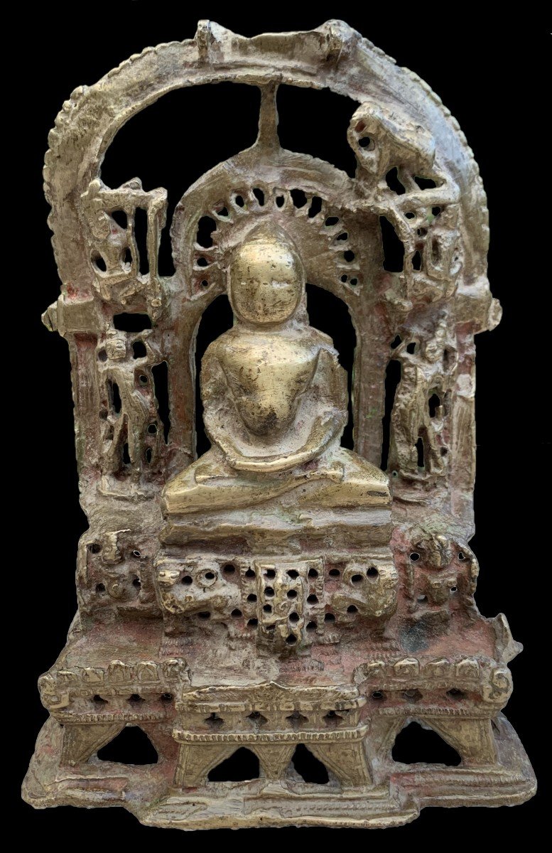 Thirtankara Bronze Votive Temple With Buddha, Jain Gujarat India Dated 1638-photo-7