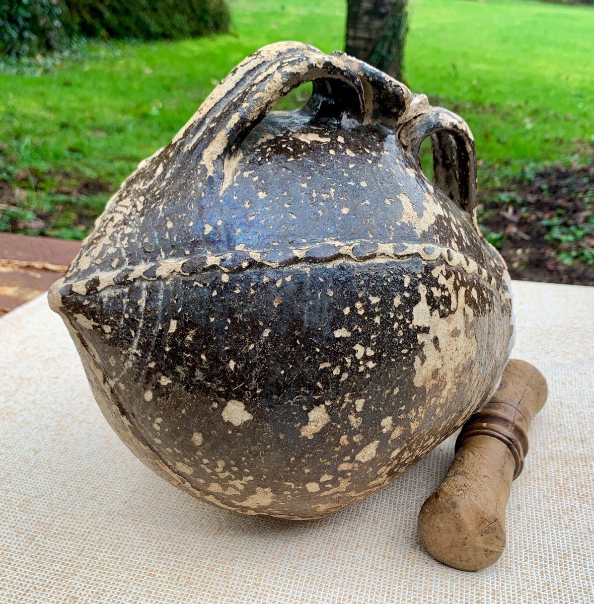 Saintonge (center Of France)  17th, Small Glazed Earthenware Wine Barrel-photo-3