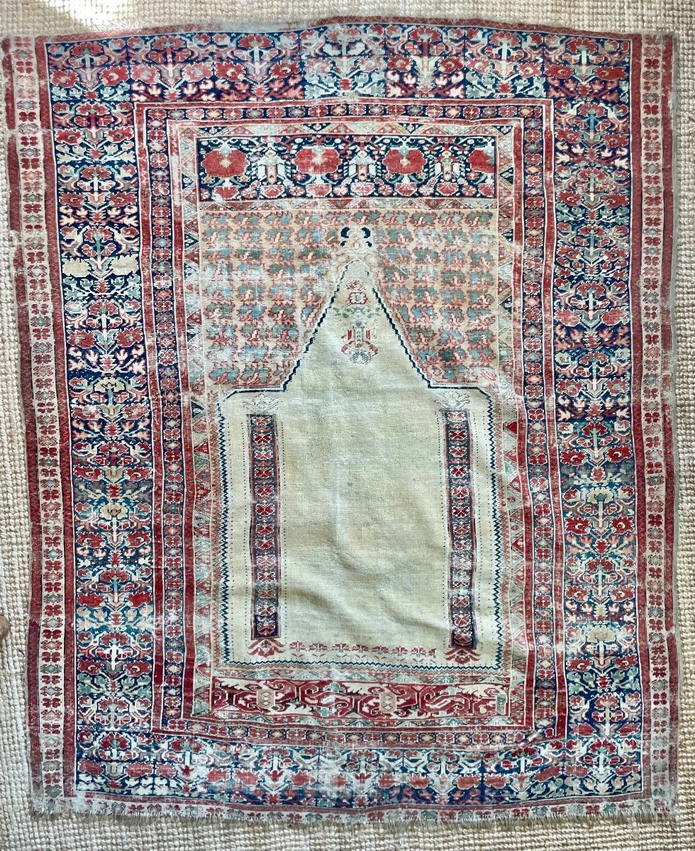 Vers 1840, superbe tapis de prière GHIORDES, Anatolye Turquie-photo-4