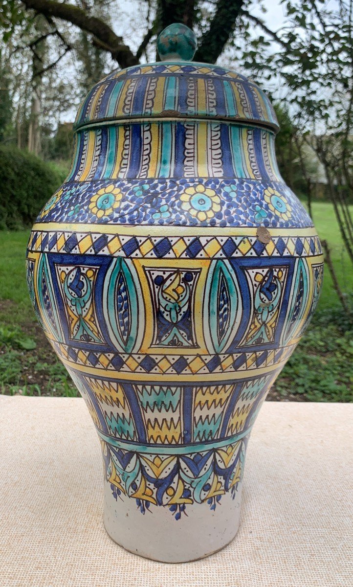 19th Cty Fès Morrocan Ceramic, Large Khabbya With Its Lid-photo-2