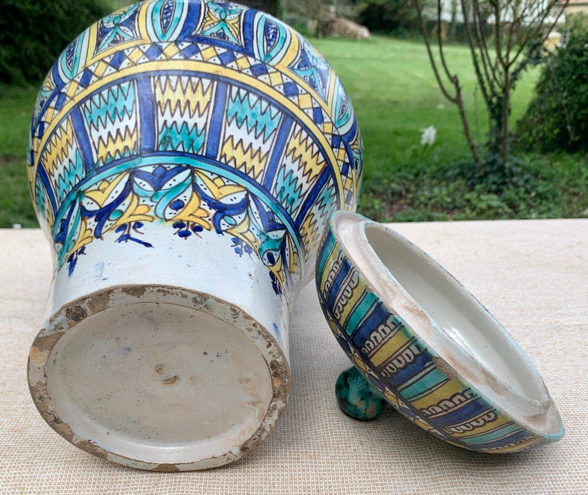 19th Cty Fès Morrocan Ceramic, Large Khabbya With Its Lid-photo-3