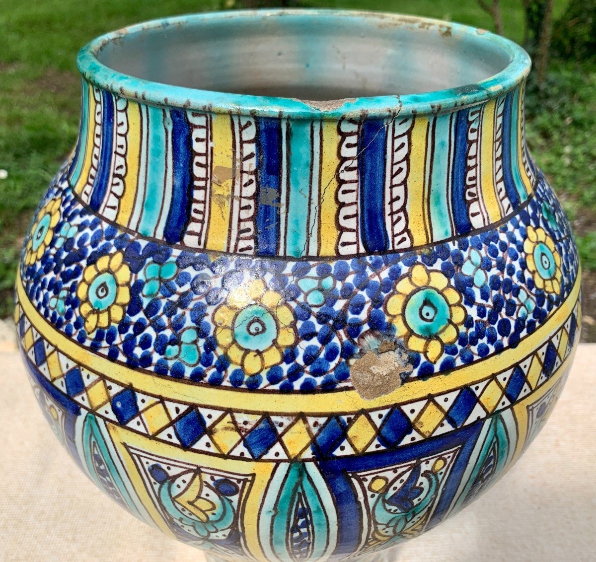 19th Cty Fès Morrocan Ceramic, Large Khabbya With Its Lid-photo-6