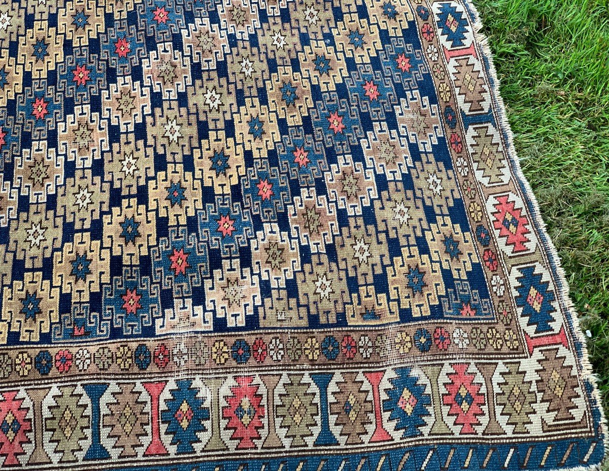 Superb Late 19th Or Early 20th Shirvan Rug , Rare Decoration Of Stars On Diagonal Stripes-photo-4