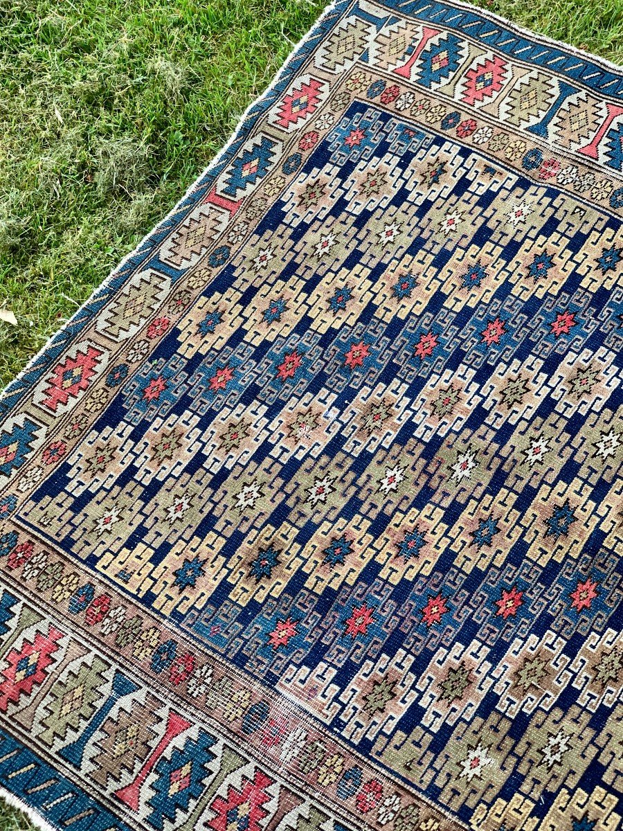 Superb Late 19th Or Early 20th Shirvan Rug , Rare Decoration Of Stars On Diagonal Stripes-photo-4