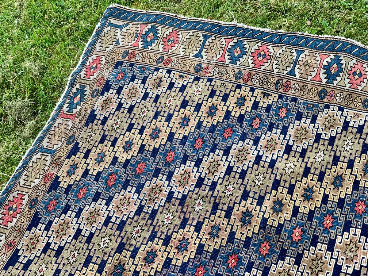 Superb Late 19th Or Early 20th Shirvan Rug , Rare Decoration Of Stars On Diagonal Stripes-photo-6