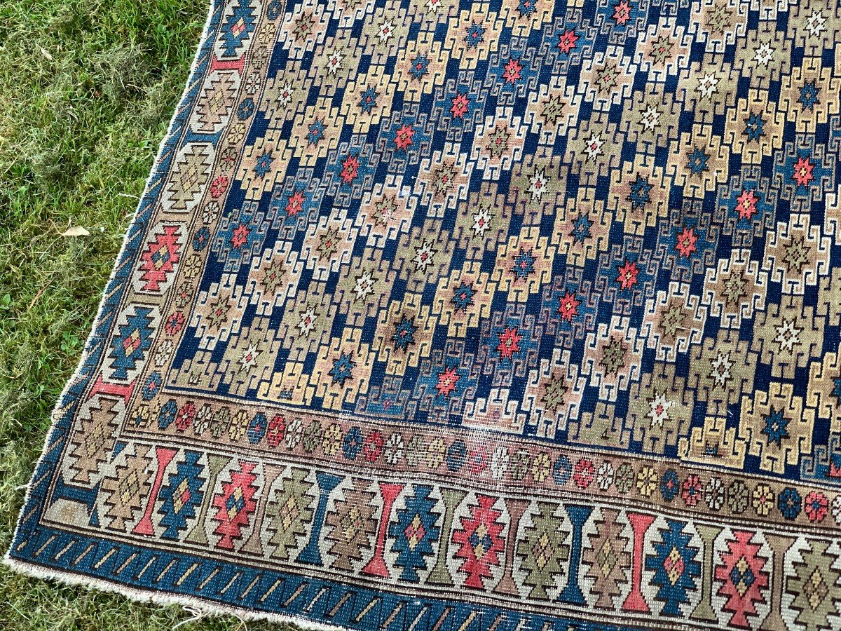 Superb Late 19th Or Early 20th Shirvan Rug , Rare Decoration Of Stars On Diagonal Stripes-photo-7