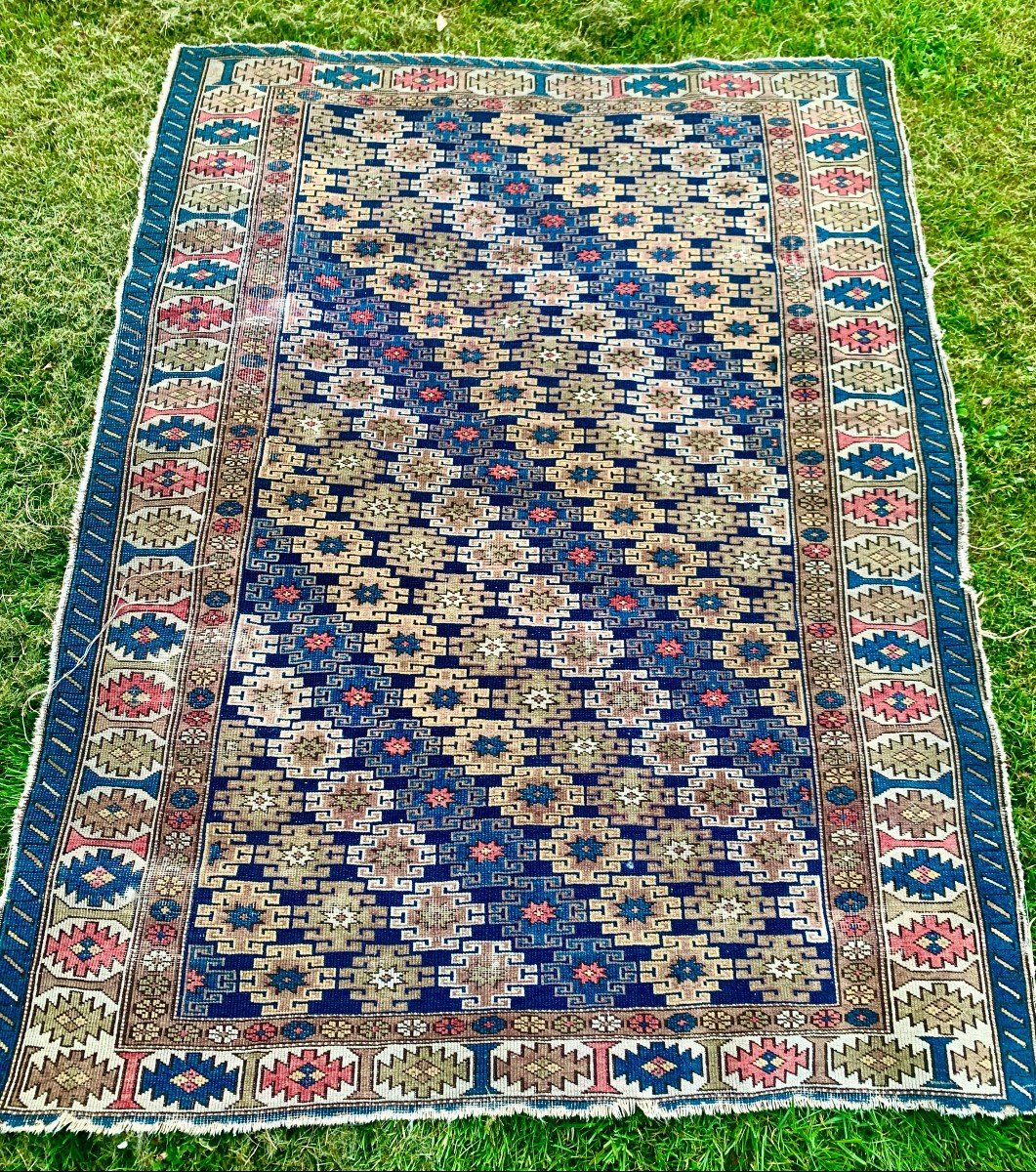 Superb Late 19th Or Early 20th Shirvan Rug , Rare Decoration Of Stars On Diagonal Stripes