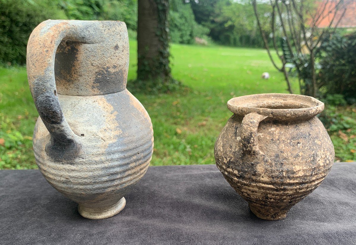 Archeo Roman Or Gallo Roman Terracotta Small Pitcher & Cup -photo-2