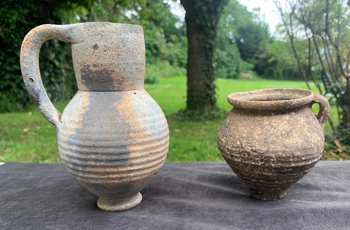 Archeo Roman Or Gallo Roman Terracotta Small Pitcher & Cup -photo-4