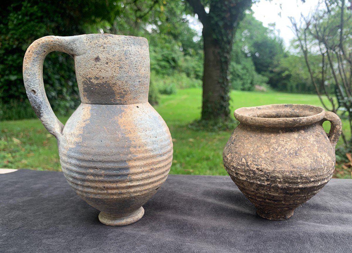 Archeo Roman Or Gallo Roman Terracotta Small Pitcher & Cup 