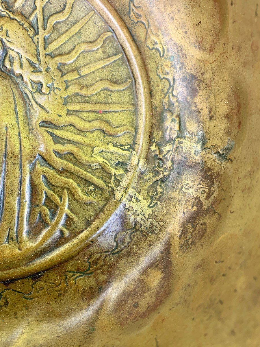 Superb Offering Basin In Chiseled Embossed Brass, 15th Century, Virgin And Child-photo-7