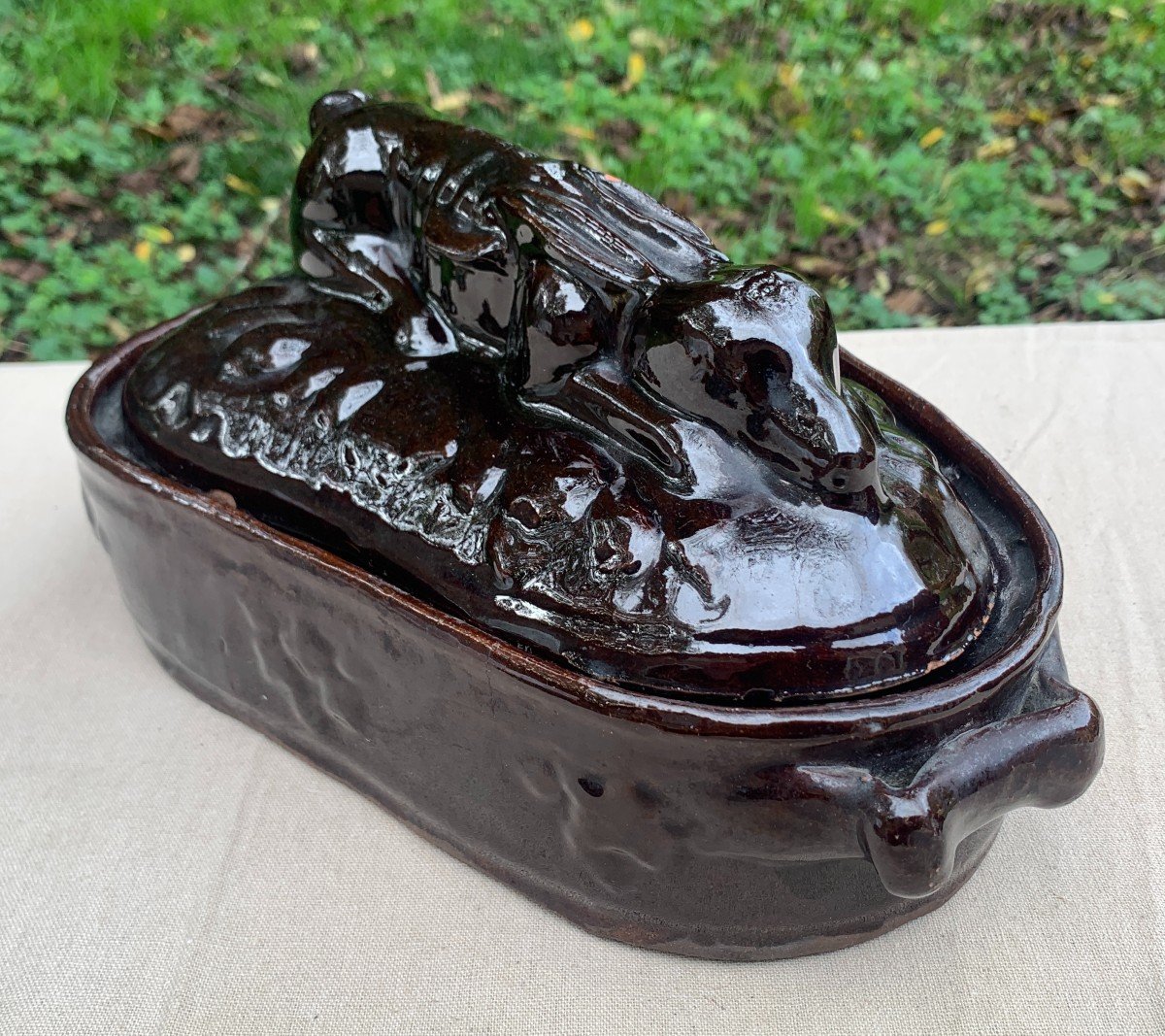 18th Cty Glazed Earthenware Hare Terrine Or Rabbit Terrine-photo-4