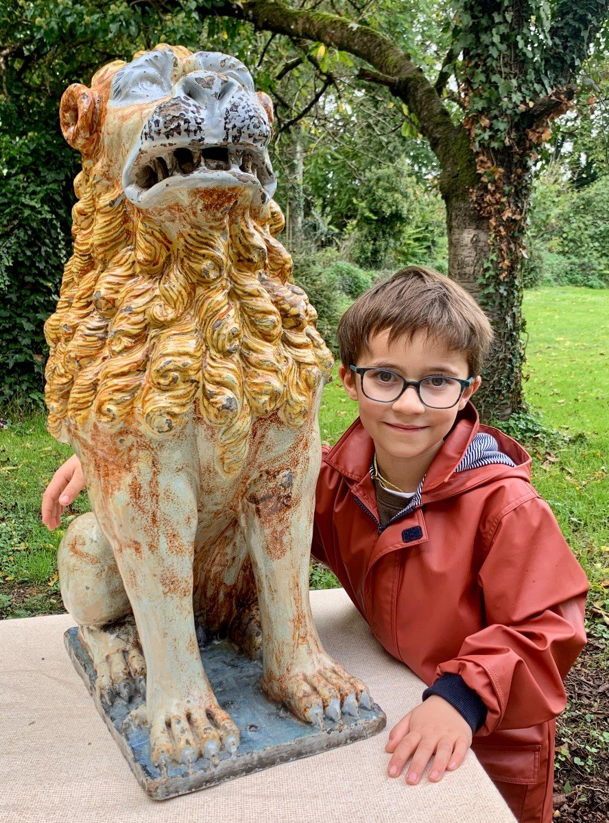 Circa 1730/1740, Very Large & Hugh Ceramic Lion From Rouen