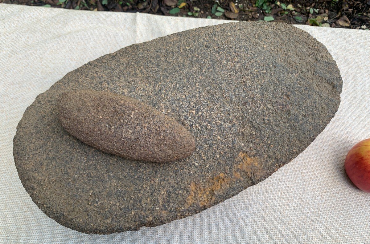 Neolithic Period, Large Granit Or Volcanic Stone Grain Grinding & Its Wheel-photo-1