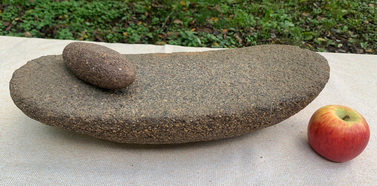 Neolithic Period, Large Granit Or Volcanic Stone Grain Grinding & Its Wheel