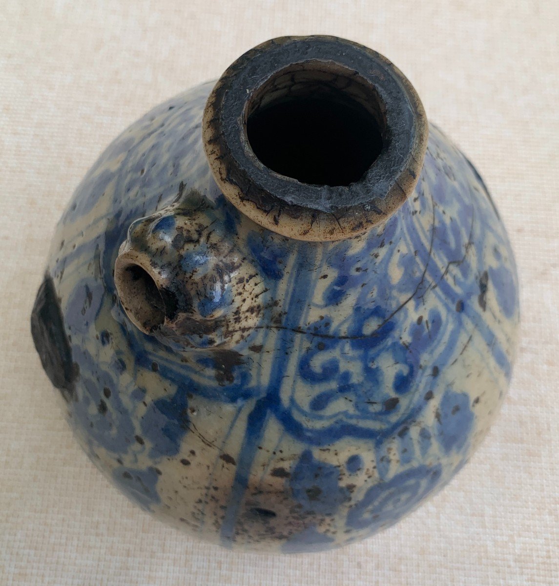 Persia,  Early Qajar Period / Late 18th Cty Ceramic Huka Base-photo-3