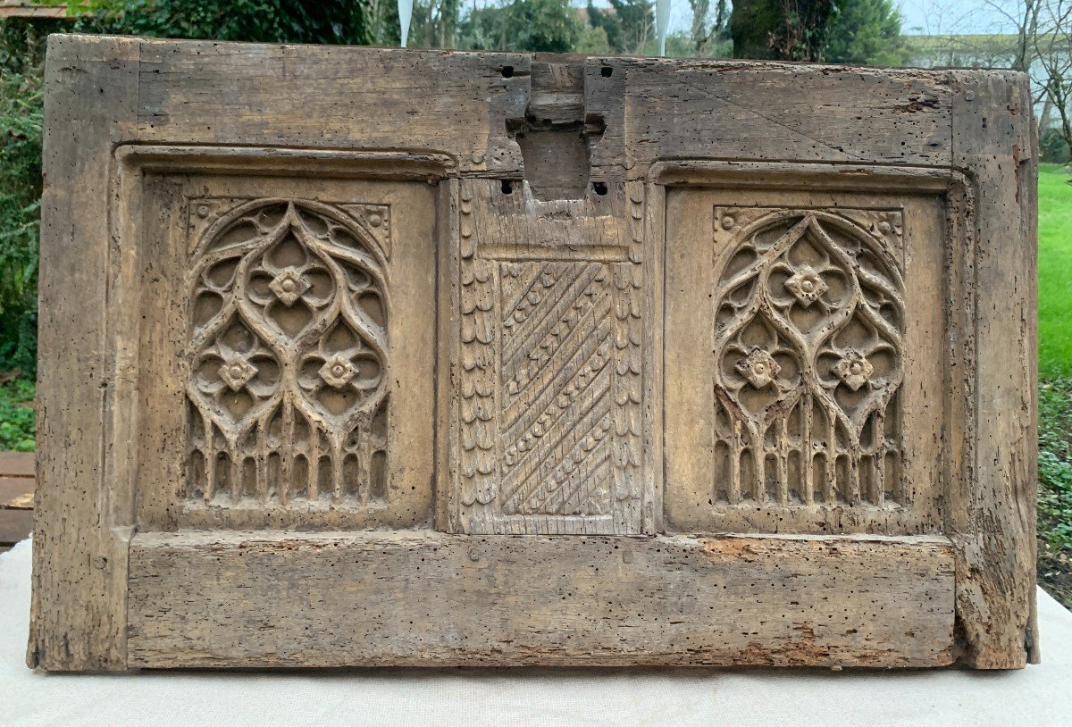 Gothic Period, Late 15th Cty, Front Of Small Chest, 3 Window Panels