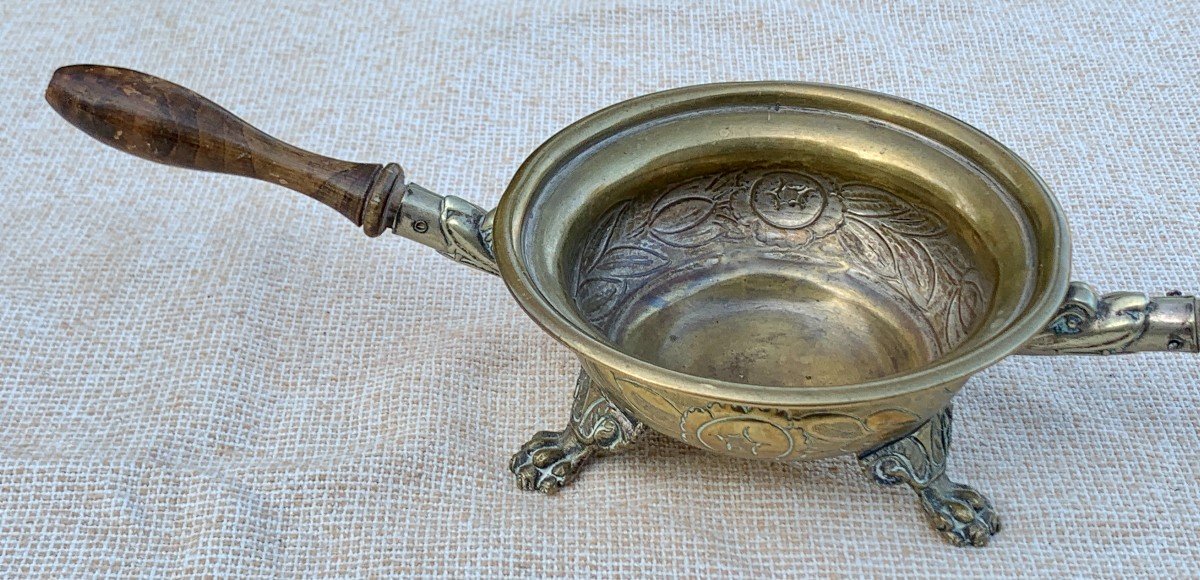 Early 18th, Brass Table Whiskey Quaich With 2 Wooden Turned Dragons Handles-photo-1