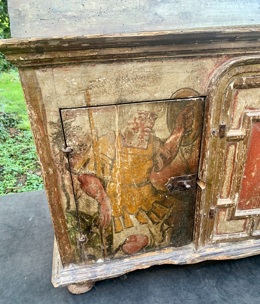 Curious Renaissance Period Small Wooden Pted Chest, Italy Or Spain? 16th Cty-photo-5