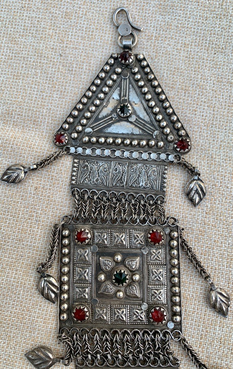 Large pendentif argent tripartite Kuchi, Pakistan ou Afghanistan -photo-2