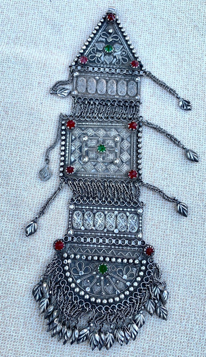 Large pendentif argent tripartite Kuchi, Pakistan ou Afghanistan -photo-8