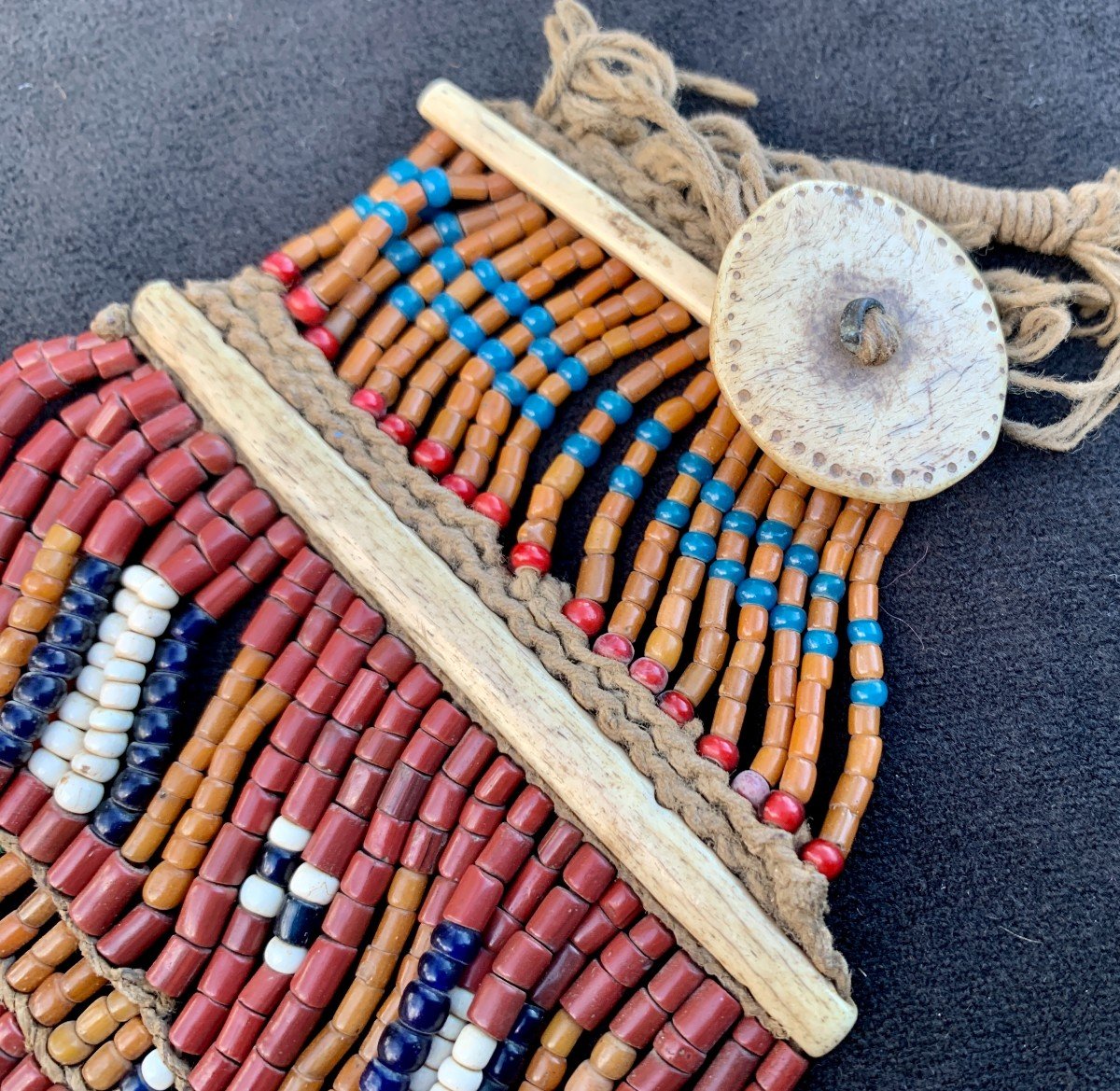 Ethnic Choker Necklace With Rows Of Beads, Tubes, Colored Stones & Carved Bone Bars-photo-2